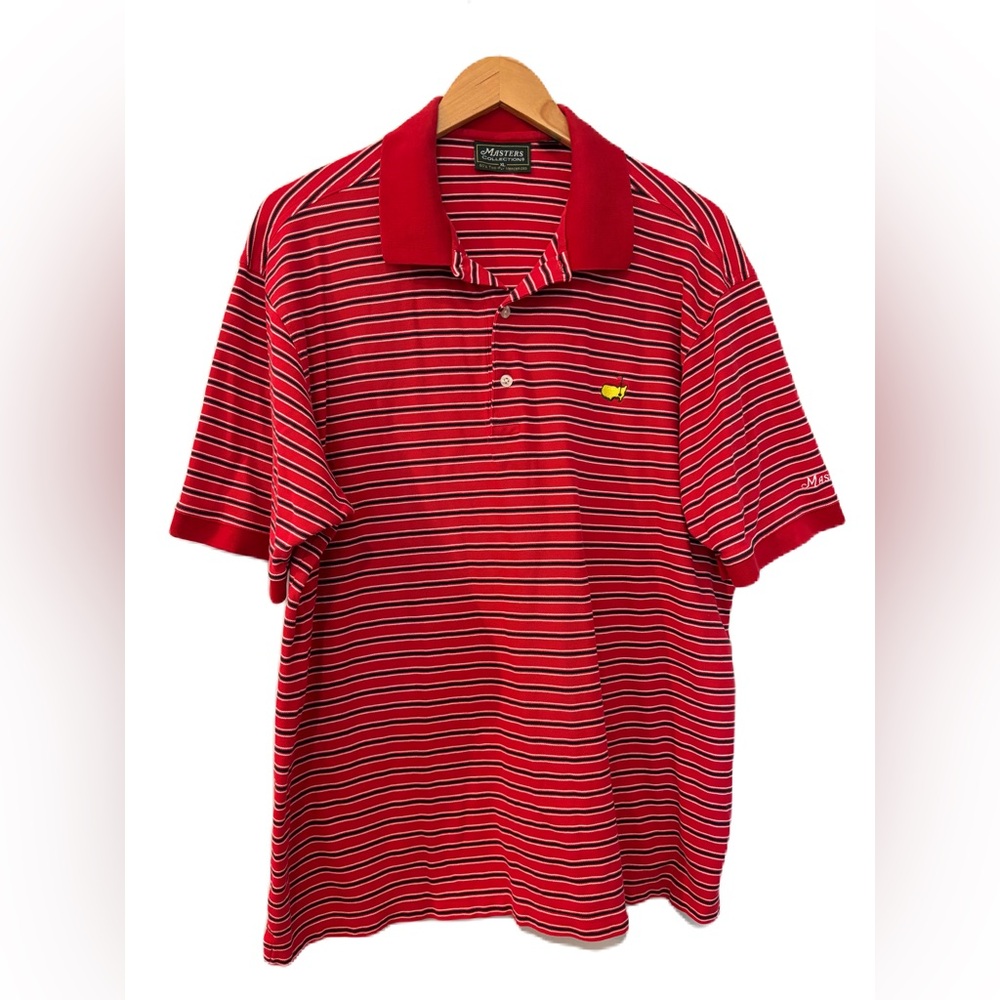 Masters Men’s Red and Black Striped Polo Size XL